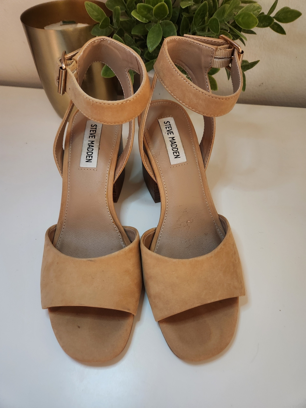 Steve Madden Tan Suede Ankle-Strap Block Heels - Picture 3 of 10